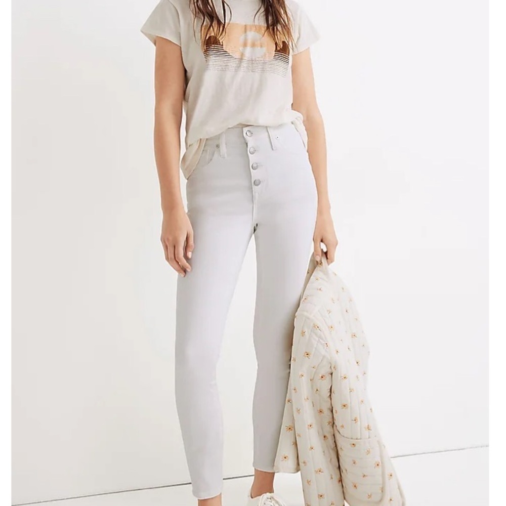 Madewell pure white 10” high rise button fly cropped skinny jeans 28